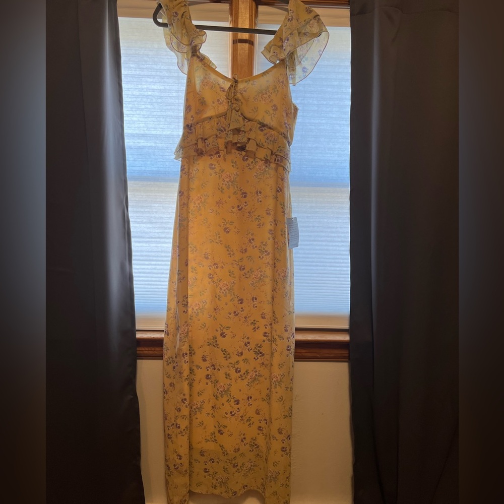 NWT Lush Yellow Floral Dress, farmhouse, bridal, shower, causal or formal, Small - Picture 2 of 13